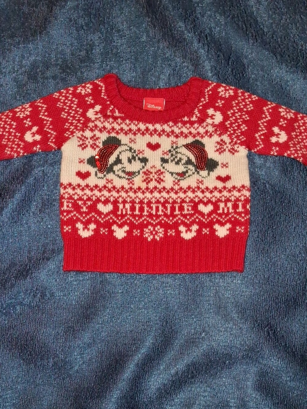 Disney Red and Cream Minnie Mouse Fair Isle Crewneck Sweater